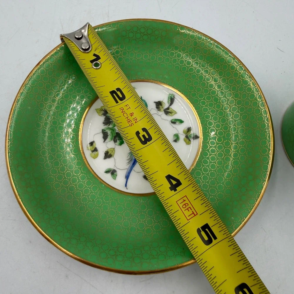 Rare Hammersley T Goode London Bone China Demitasse Cup Saucer Green Gold Bird